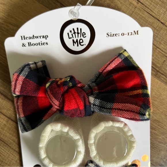 Nwt Little Me Set Plaid Red Blue Head wrap & Booties 0 - 12 Months Baby Girl - Picture 2 of 5
